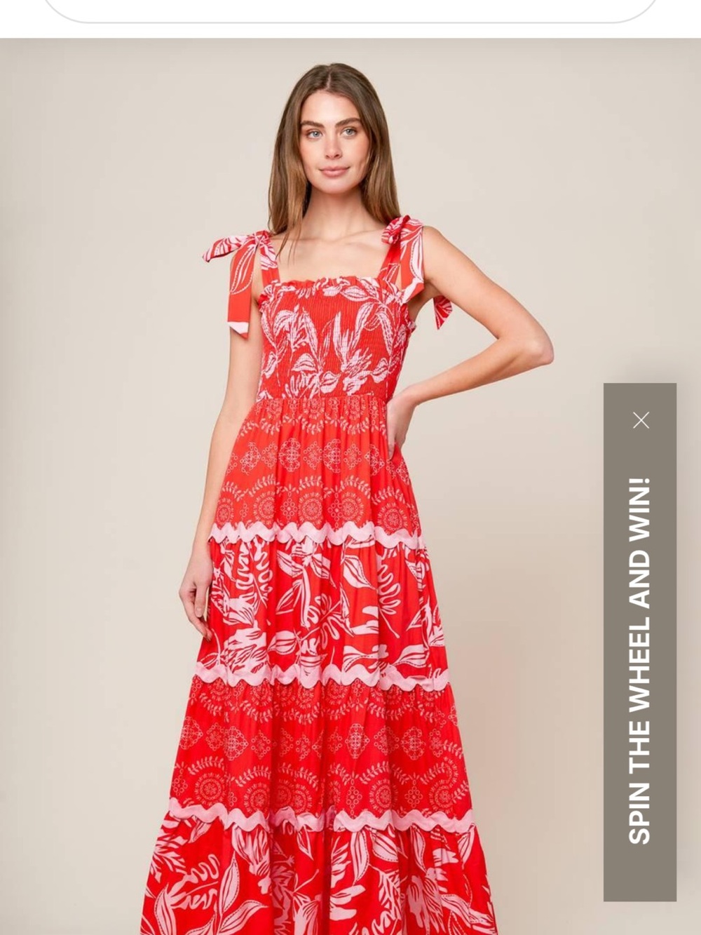 Flying Tomato Red & White Floral Tie-Shoulder Tiered Maxi Dress